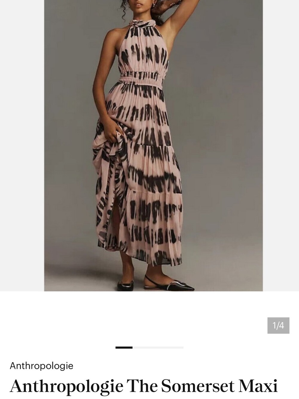 Anthropologie Pink Halter Maxi Dress with Black Brushstroke Print